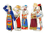 手绘几个藏族美女