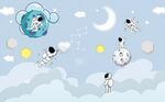 北欧手绘梦幻星空儿童背景墙