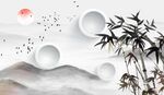 中式山水咏竹背景墙