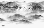 现代山水灰色墙画 Tif分层