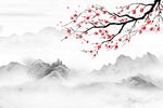 新中式梅花山水背景墙