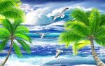 沙滩风景背景墙