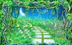 花朵绿色草地走道背景墙