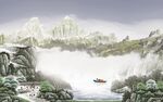 中式 最新墙画山水 TIf分层
