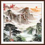 泰山迎客松国画办公室装饰画