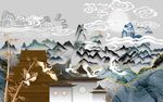 新中式山水建筑背景墙