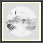 圆形国画山水