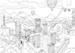 商业综合体插画线描 