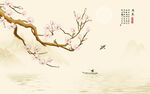新中式工笔玉兰花鸟背景墙装饰画