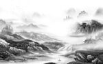 中国风简约灰色山水 tiF分层
