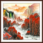 鸿运当头国画山水办公室装饰画