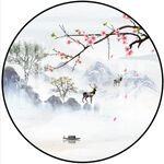 新中式圆形山水画
