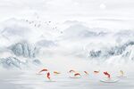 简约山水客厅新中式背景墙