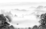 别墅中式山水框画 Tif分层