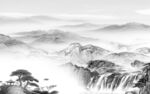 灰色中式山水框画 Tif分层