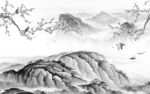 中式灰色风山水画 Tif分层