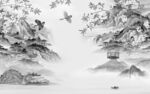 花鸟 灰色风山水画 Tif分层