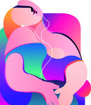 插画听歌女孩