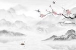 新中式梅花山水背景墙