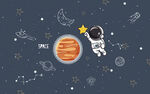 卡通太空人宇宙星空儿童房背景墙