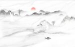 日出装饰画 新中式山水画 小船