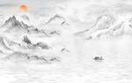 日出装饰画 新中式山水画 小船