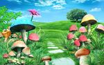 蘑菇梦幻天空背景墙
