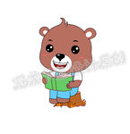 卡通小熊看书矢量插图