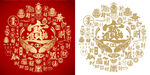 金红招财进宝底纹背景百财图