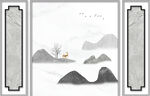 山水画背景墙 麋鹿
