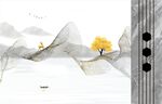 山水画背景墙 麋鹿 弧线