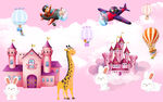 卡通粉色小动物城堡儿童房