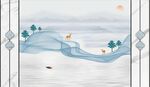 山水画背景墙 弧线 麋鹿