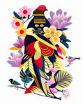 国潮花鸟插画