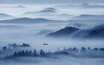 空灵意境山水风景蓝色写意背景墙