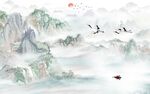 中式山水仙鹤背景