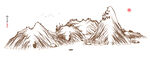 线条水墨山水画