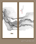 线条水墨山水画