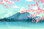 富士山樱花插画