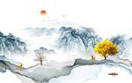 爆款 新款中式山水 tif分层