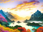 聚宝盆山水画 