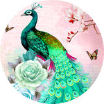 花鸟孔雀唯美圆形挂画装饰画