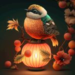 油画小鸟与灯笼