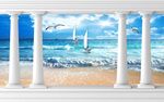 柱子沙滩海景3D电视背景墙