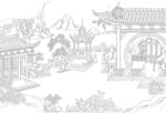 白描古建图