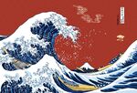国潮海浪浮红色世绘背景图片
