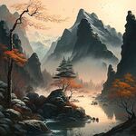 淡雅毛笔山水画