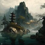 淡雅毛笔山水画