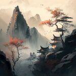 淡雅毛笔山水画