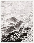 国潮黑白山水